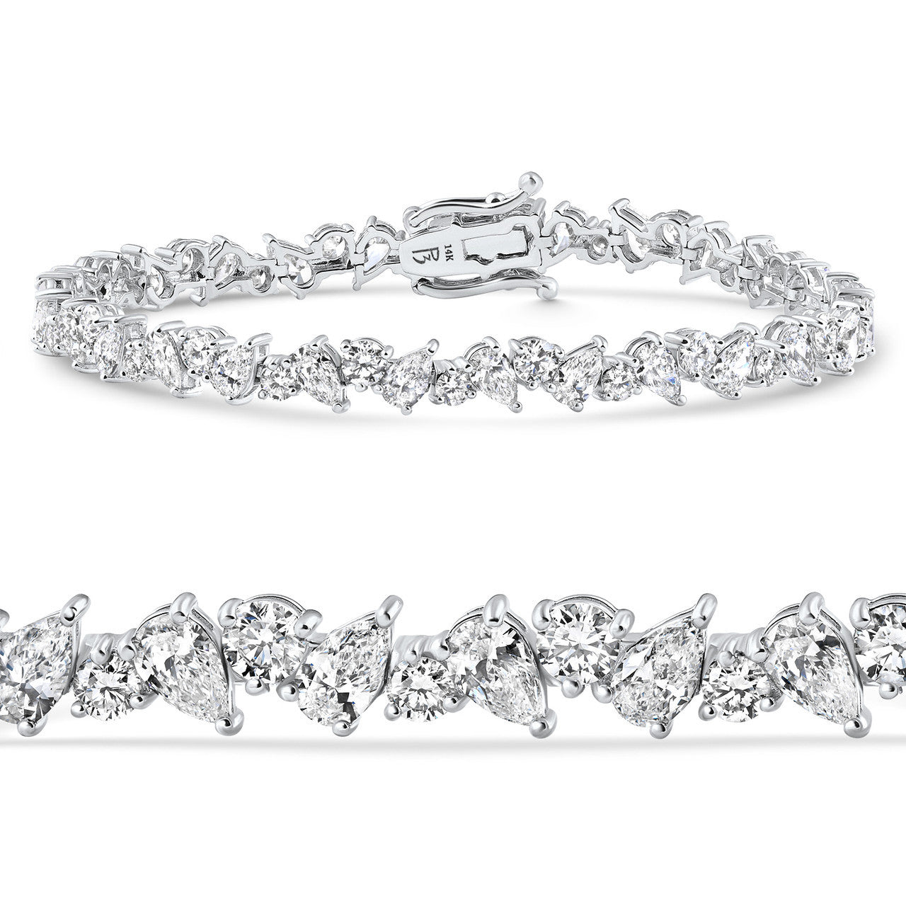 5ct Lab Diamond Tennis Bracelet | Round & Pear Cut | IGI Certified VS | 10K Gold