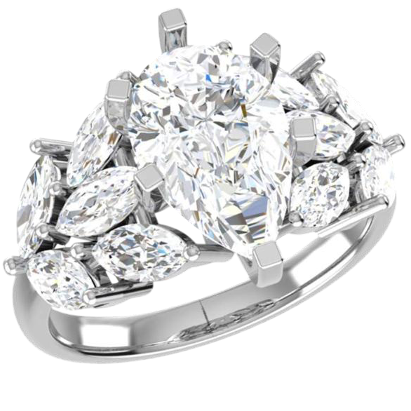1.90ct Pear Lab Grown Diamond Engagement Ring | Marquise Side Stones | 10K Gold