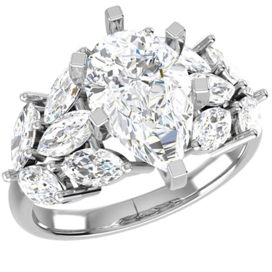 1.90ct Pear Lab Grown Diamond Engagement Ring | Marquise Side Stones | 10K Gold