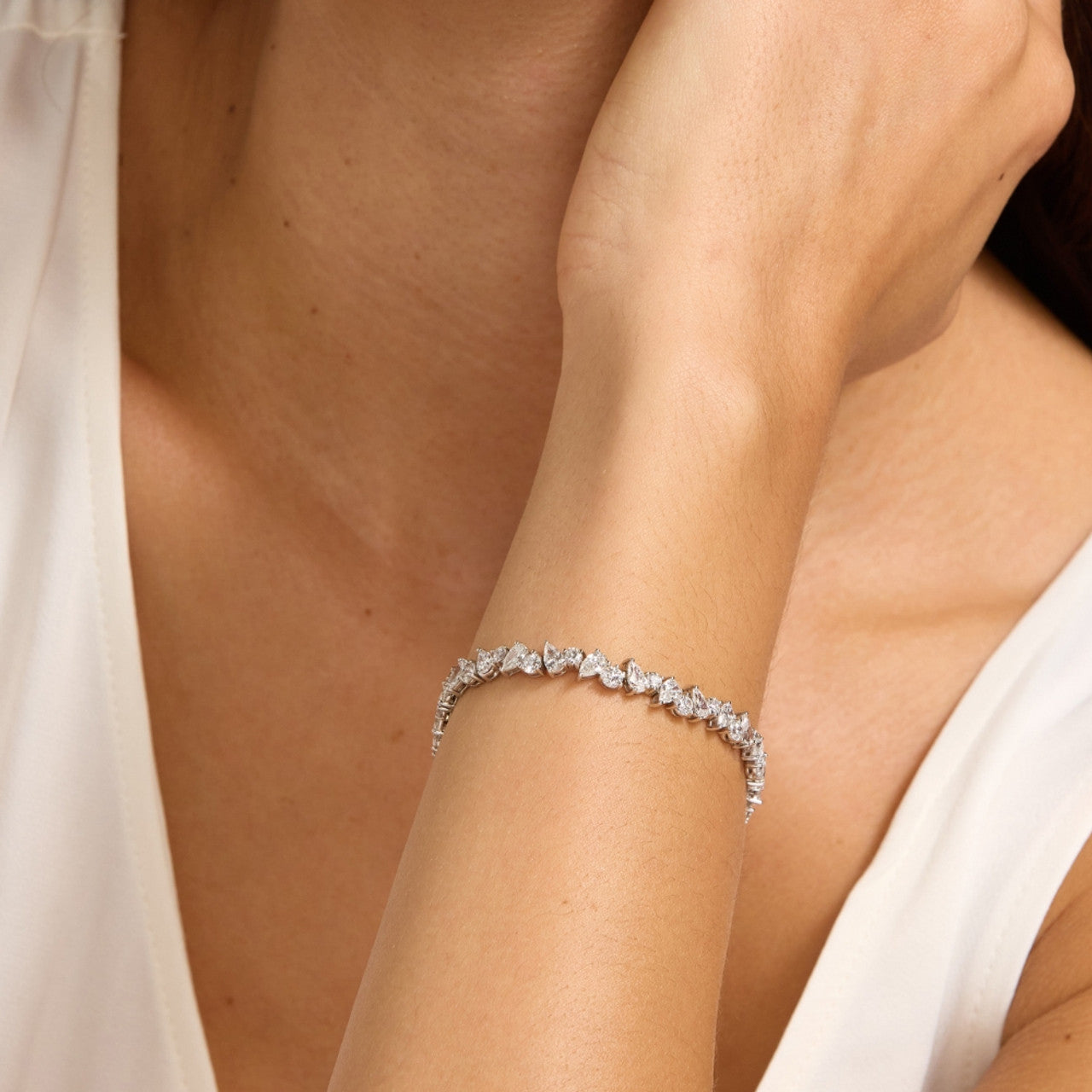5ct Lab Diamond Tennis Bracelet | Round & Pear Cut | IGI Certified VS | 10K Gold