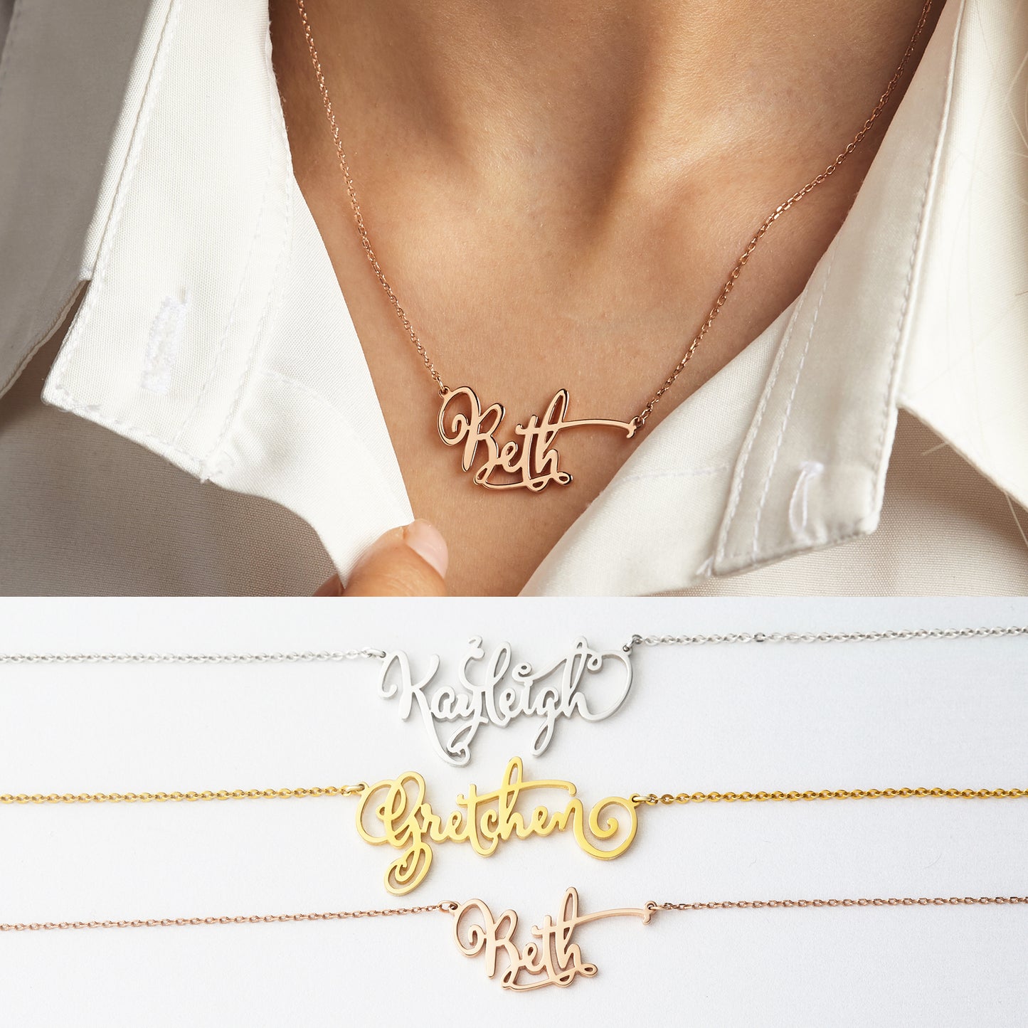 Gold Name Necklace for Teen Girls | Custom Calligraphy Nameplate | Sterling Silver